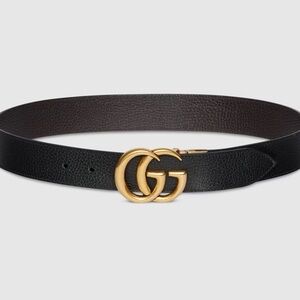 Gucci Marmont Reversible Leather Belt with Double G Buckle Black/Brown Size 90